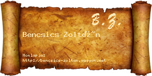 Bencsics Zoltán névjegykártya